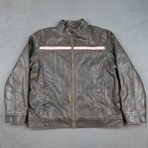 Arizona Jean Company Jacket Mens XL Black Faux Leather Biker Moto Stripe Lined